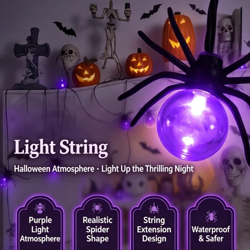 Outdoor Lighting Yard - Op batterijen werkende Spider LED-lichtslingers, Halloween-buitendecoraties