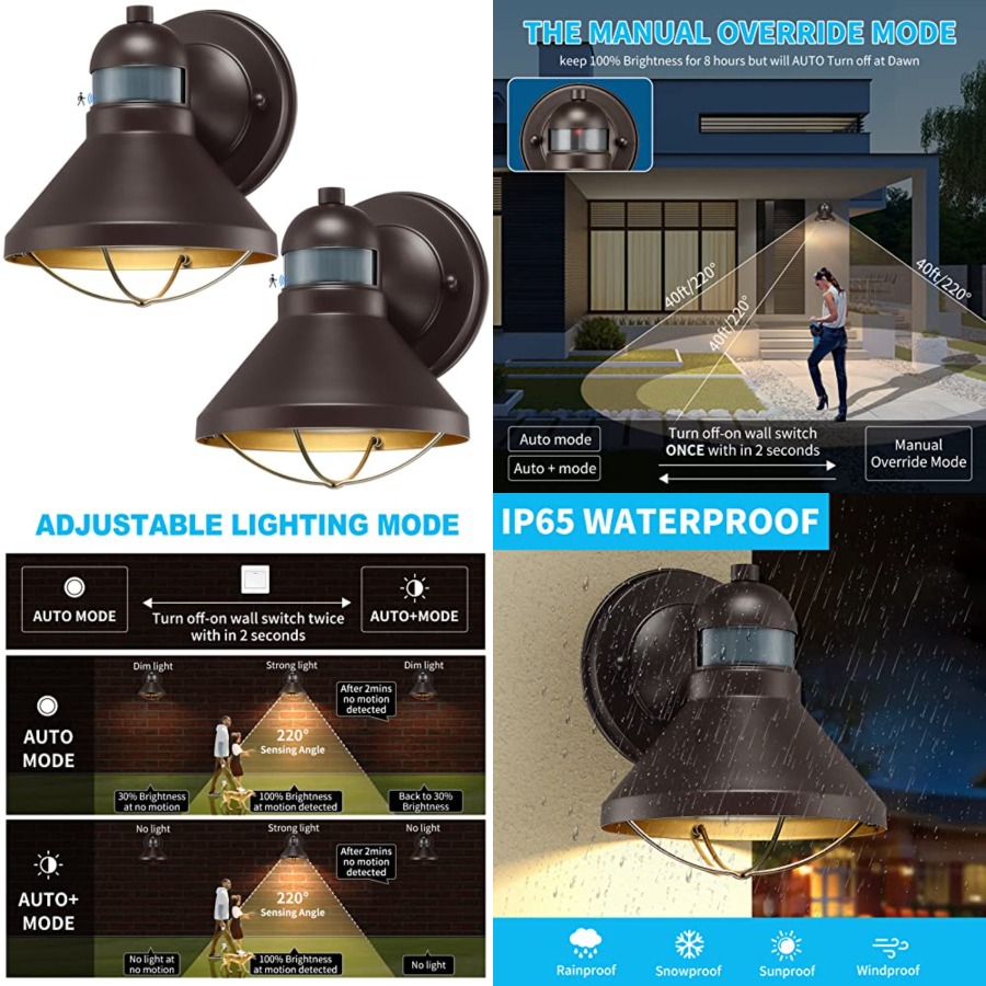 Outdoor Lighting Led Fixtures - 2-pack bewegingsmelder buiten LED wandlamp schemering
