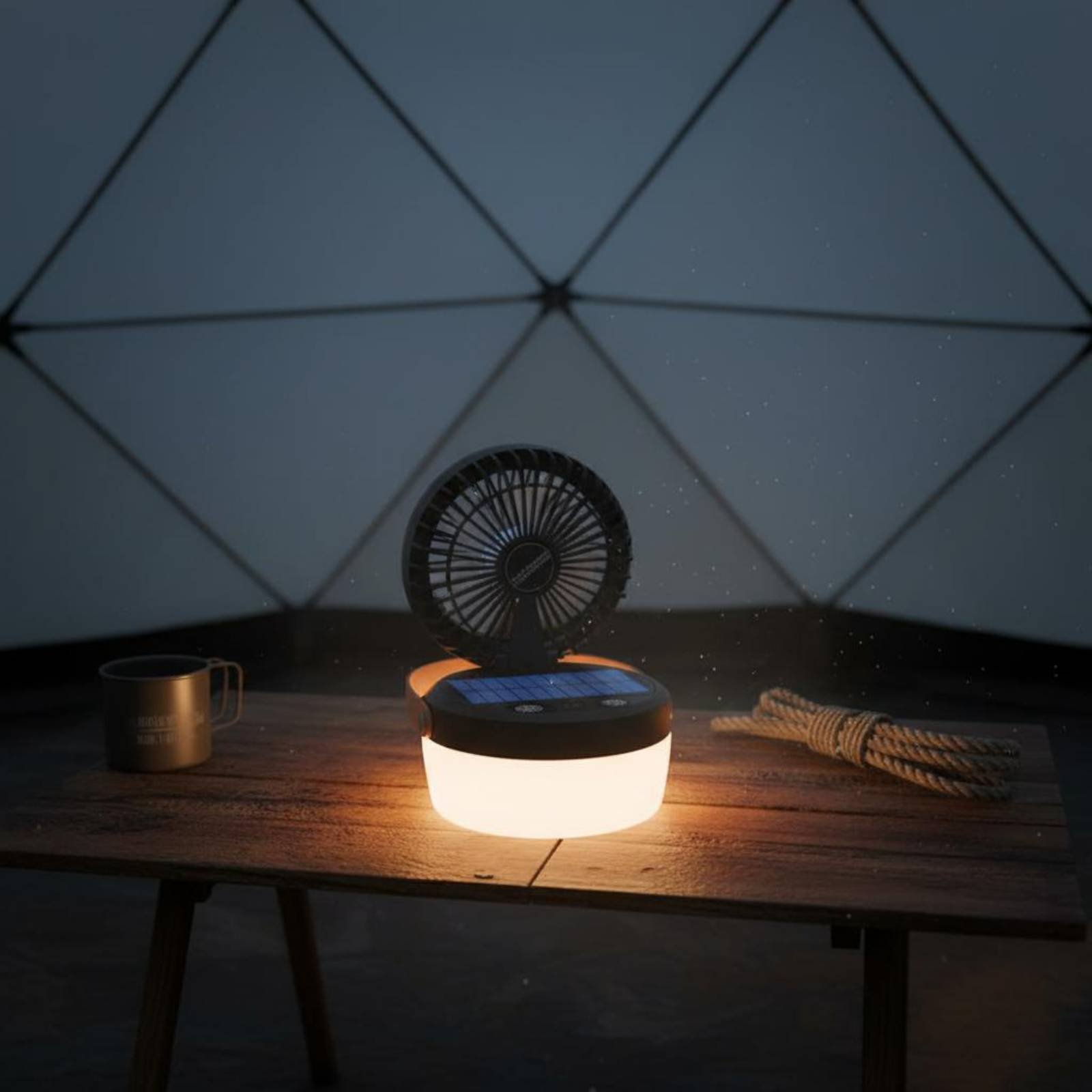 Hanging Outdoor Lighting - Zonne-campingventilatorlantaarn, opvouwbaar ontwerp, drievoudige functie, kampeerlantaarn,